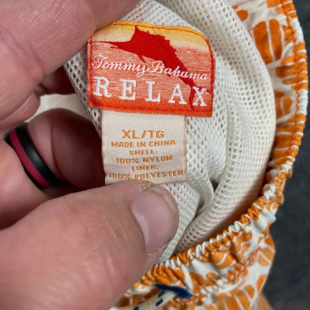 Tommy Bahama Relax Swim Shorts Men's XL Orange Geometric Allover Lined Beach